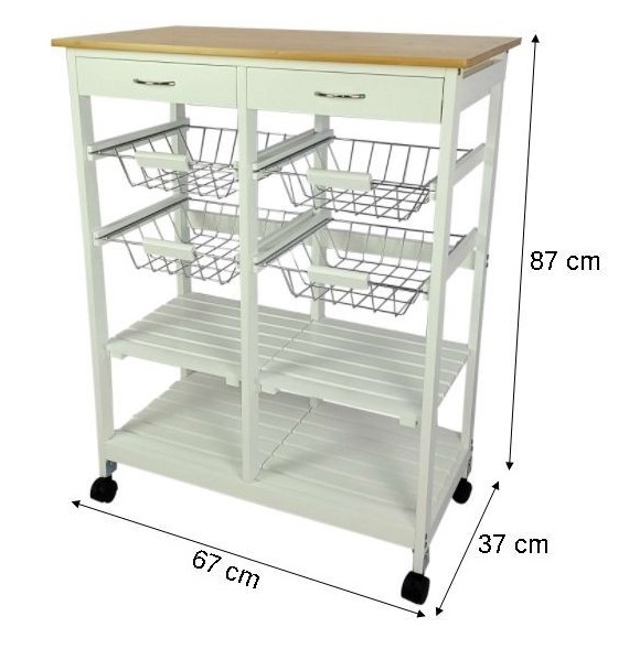 Verdulero frutero doble 4 cestas + 4 baldas 67x37x87 tapa de madera  de bambu color miel