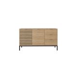 Buffet en Melamina Roble con Patas Metálicas Negras, 140x40x80 Cm.