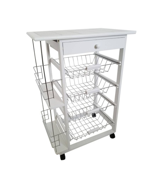 Carro verdulero de cocina con botellero lateral 57x37x82 color blanco Oporto 5