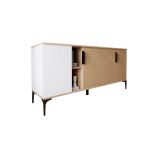 Buffet en Melamina Gris Blanco y Roble, 180x40x78 cm, Diseño Moderno y Duradero