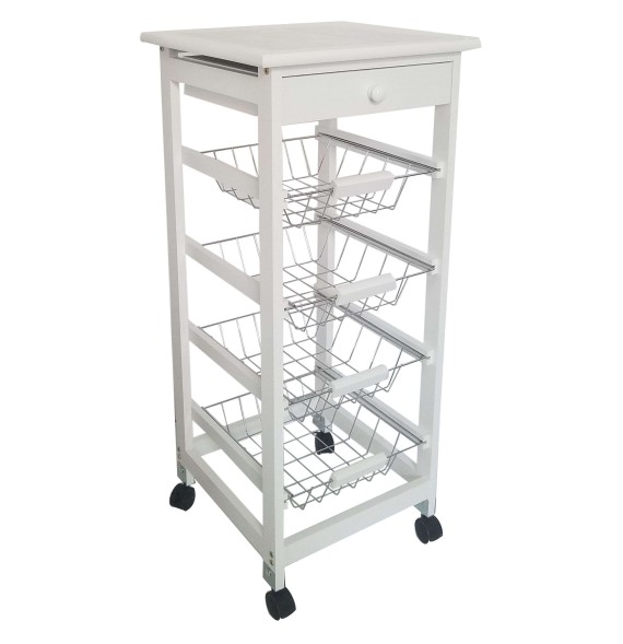 Verdulero frutero de cocina 4 cestas y cajon 37x37x85 color blanco