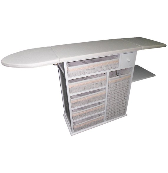 Mueble de plancha Estoril blanco 5 bandejas y cesto grande para ropa