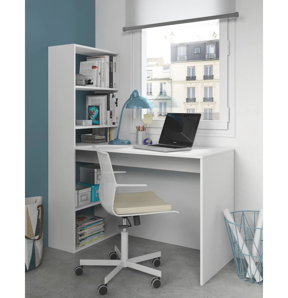 Mesa Escritorio con Estanteria Reversible, Medidas: 122 cm (Ancho) x 50 cm (Fondo) x 140 cm (Alto) Color Blanco Mesa Escritorio con Estanteria Reversible, Medidas: 122 cm (Ancho) x 50 cm (Fondo) x 140 cm (Alto) Color Blanco