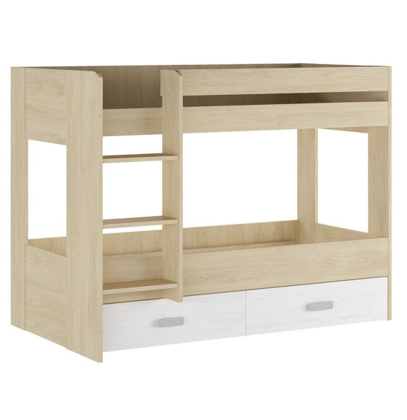 Litera con Cajonera en Blanco y Natural - 95.6 cm (Largo) x 195.4 cm (Ancho) x 146.6 cm (Alto)
