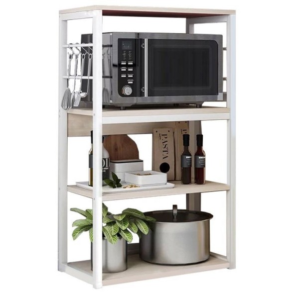 Estantería de Cocina Alta con Marco de Metal Blanco, Estante para microondas 50x30x100 Cm Color Natural y Blanco