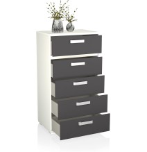 Sinfonier 5 Cajones, Cómoda, Color Blanco y Grafito, Medidas: 60 cm (Largo) x 109,4 cm (Alto) x 39,6 cm de (Fondo) – Meyvaser