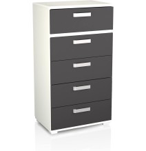 Sinfonier 5 Cajones, Cómoda, Color Blanco y Grafito, Medidas: 60 cm (Largo) x 109,4 cm (Alto) x 39,6 cm de (Fondo) – Meyvaser