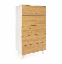 Meyvaser - Sinfonier con 5 Cajones y con Patas, Comoda Cajonera, Color Roble y blanco, 60cm (Anc) x 118,5cm (Al) x 37,8cm (Fon)