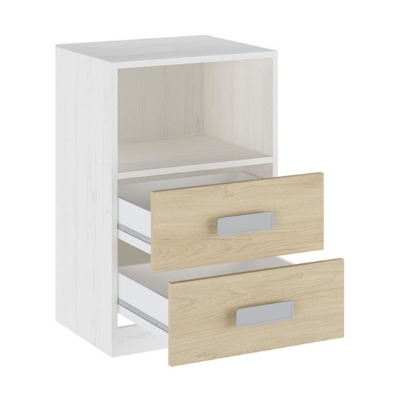 Mesita de noche - Dormitorio o Mesa Auxiliar Salón, Blanco y Natural Veteado, 47.5 x 73 x 39.6 Cm