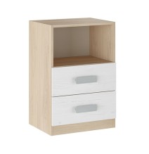 Mesita de noche - Dormitorio o Mesa Auxiliar Salón, Natural y Blanco Veteado, 47.5 x 73 x 39.6 cm