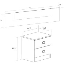 Conjunto dormitorio de Cabecero + 2 mesitas de noche color cambrian y blanco.