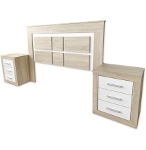 BricoExpo - Pack Cabecero de 160 x 120 cm + 2 Mesitas de Noche |Color Cambria y Blanco (para Cama de 135-140 o 160)