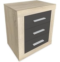 Mesita de Noche, Mesilla de Dormitorio, Color Cambria y Grafito, Medidas: 50 cm (Largo) x 34,6 cm (Fondo) x 60 cm (Alto)