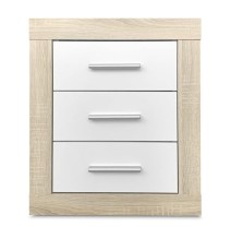 Mesita de Noche, Mesilla de Dormitorio, Acabado en Color Cambria y Blanco, Medidas: 50 cm (Lar) x 34,6 cm (Fon) x 60 cm (Al)