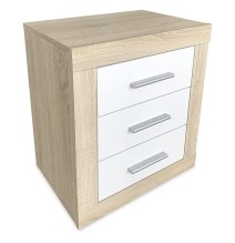 Mesita de Noche, Mesilla de Dormitorio, Acabado en Color Cambria y Blanco, Medidas: 50 cm (Lar) x 34,6 cm (Fon) x 60 cm (Al)