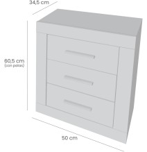 Mesita de Noche, Mesilla de Dormitorio, Acabado en Color Cambria y Blanco, Medidas: 50 cm (Lar) x 34,6 cm (Fon) x 60 cm (Al)