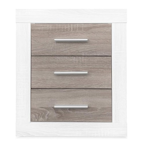 Mesita de Noche, Mesilla de Dormitorio, Color Pino y Gris, Medidas: 50 cm (Lar) x 34,6 cm (Fon) x 60 cm (Al)