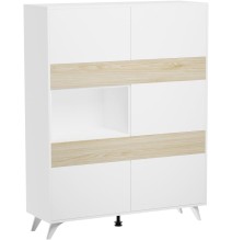Mueble Vitrina, Mueble de salón, Aparador cocina, Color Roble y Blanco, Medidas: 120 cm (An) x 150 cm (Al) x 40 cm (Fon)