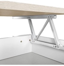 Mesa de Centro Elevable, Acabado en Color Blanco con Tapa Cambria, Medidas: 90 cm (Ancho) x 50 cm (Fondo) x 46-57 cm (Alto)