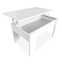 Mesa de Centro Elevable, Mesita de Salón o Comedor, Acabado en Color Blanco, Medidas: 90 cm (An) x 50 cm (Fon) x 46-57 cm (Al)