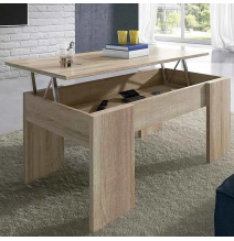 Mesa de Centro Elevable, Para Salón o Comedor,Acabado en Color Cambria, Medidas: 90 cm (An) x 50 cm (Fon) x 46-57 cm (Al)