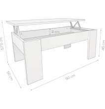 Mesa de Centro Elevable, Para Salón o Comedor,Acabado en Color Cambria, Medidas: 90 cm (An) x 50 cm (Fon) x 46-57 cm (Al)