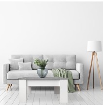 Mesa de Centro Elevable, Medidas: 90 cm x 50 cm x 46-57 cm, Acabado en Color Madera Blanca con Tapa Gris Piedra