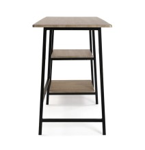 Mesa Escritorio Industrial con Estante y 2 Baldas – MDF Negro, Estructura Metálica y Roble, 110x50x75 cm
