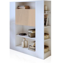 Estantería con Escritorio, Mesa de Ordenador, Acabado en Blanco y Madera, Medidas: 119,6 cm (Largo) x 139,6 cm (Alto) x 34,5
