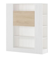 Estantería con Escritorio, Mesa de Ordenador, Acabado en Blanco y Madera, Medidas: 119,6 cm (Largo) x 139,6 cm (Alto) x 34,5
