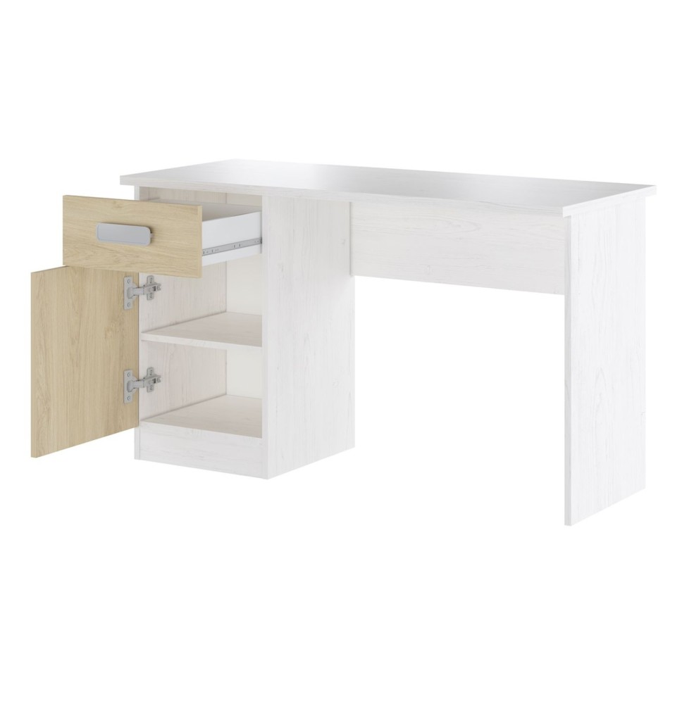 Mesa de Estudio, Escritorio con 2 Cajones, Mesa de Ordenador, Acabado en Color Blanco y Natural 70.8 x 120 x 49.8 cm