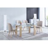 Pack 4 Sillas de Comedor Tapizada, Sillas de Salón Beig y Patas Color Haya, Medidas: Ancho: 46 cm x Fondo: 55 cm x Alto: 92 cm