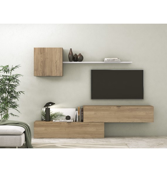 Meyvaser Mueble de salón y TV Conjunto muebles de salón apilable 235 Cm Ancho Color madera y blanco