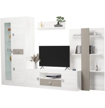 Mueble de Salón Moderno con Leds, Acabado en Andersen Pino -Gris, Medidas: 300 cm (Anc) x 200 cm (Al) 40 cm (Fon)