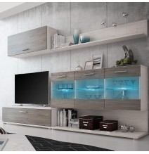 Mueble de Salón con Leds, Acabado en Andersen Pino - Gris, Medidas: 250 cm (Anc) x 115 cm (Al) 40 cm (Fon)
