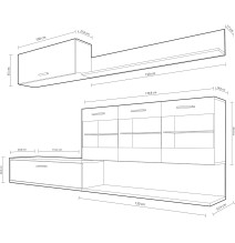 Mueble de Salón con Leds, Acabado en Andersen Pino - Gris, Medidas: 250 cm (Anc) x 115 cm (Al) 40 cm (Fon)