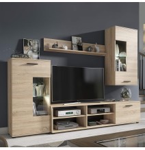 Mueble de Salón Moderno con Leds, Acabado en Cambria, Medidas: 229 cm (Ancho) x 200 cm (Alto) 38 cm (Fondo)