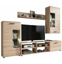 Mueble de Salón Moderno con Leds, Acabado en Cambria, Medidas: 229 cm (Ancho) x 200 cm (Alto) 38 cm (Fondo)