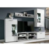 Mueble de Salón Moderno con Leds, Acabado en Andersen, Medidas: 229 cm (Ancho) x 200 cm (Alto) 38 cm (Fondo)