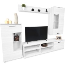Mueble de Salón Moderno con Leds, Acabado en Andersen, Medidas: 229 cm (Ancho) x 200 cm (Alto) 38 cm (Fondo)