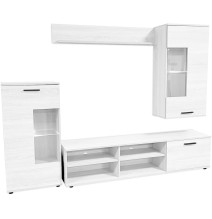 Mueble de Salón Moderno con Leds, Acabado en Andersen, Medidas: 229 cm (Ancho) x 200 cm (Alto) 38 cm (Fondo)