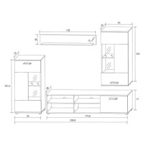 Mueble de Salón Moderno con Leds, Acabado en Andersen, Medidas: 229 cm (Ancho) x 200 cm (Alto) 38 cm (Fondo)