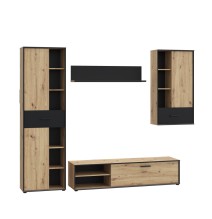 Mueble de Salón Completo | Mueble de TV, Estante, Vitrina | Medidas: 260 x 40.6 x 200 cm | Color Roble Artisan con Gris
