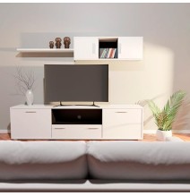 Meyvaser Mueble de salón y TV Composición para salón 200 Cm Color Blanco Gran Espacio Almacenamiento
