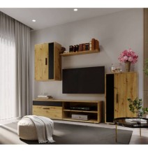 Mueble de Salón Modular Completo| Mueble para Televisión | Color Roble Nudoso y Negro