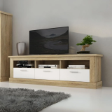 Mueble de Comedor, Mueble Salón, Acabado en Blanco y Cambria, Medidas: 276 cm (Ancho) x 201,6 cm (Alto) x 41,8 cm (Fondo)
