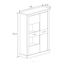 Mueble de Comedor, Mueble Salón, Acabado en Blanco y Cambria, Medidas: 305 cm (Ancho) x 174,7 cm (Alto) x 41,8 cm (Fondo)