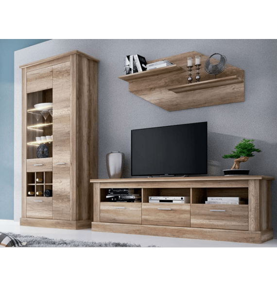 Mueble de Comedor, Mueble Salón, Acabado en Color Cañón, Medidas: 276 cm (Ancho) x 201,6 cm (Alto) x 41,8 cm (Fondo)