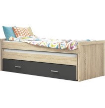 Cama Nido Juvenil con Dos Camas y Dos Cajones - Dormitorio en Cambria y Grafito - 200,5 x 98 x 72 cm