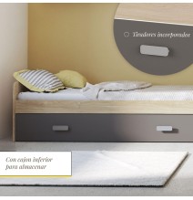 Cama Nido de Melamina Color Puccini Grafito – Ancho 194,4 cm x Fondo 98 cm x Alto 58 cm, Ideal para Habitaciones Juveniles.